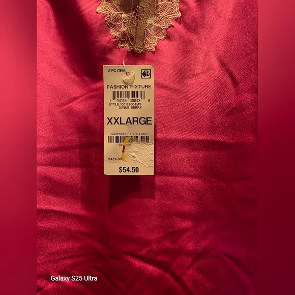 INC International Concepts Fuchsia Satin Lace Pajama Set - Picture 2 of 4